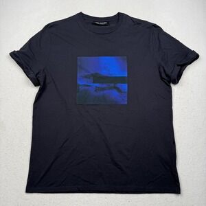 Neil Barrett Shirt Mens XL Dark Navy Cobalt Graphic Long Length Loose Fit